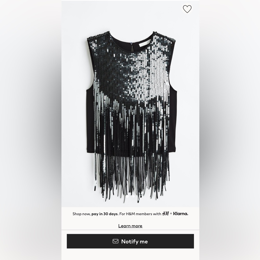 H&M black charcoal/silver sequin sleeveless top, size small